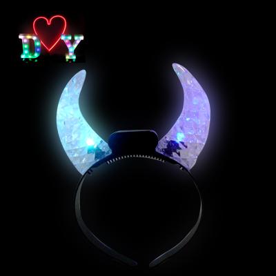 China Plastic Color Changing LED Flashing Light Up Plastic Horns Crown Headband Hair Band for sale