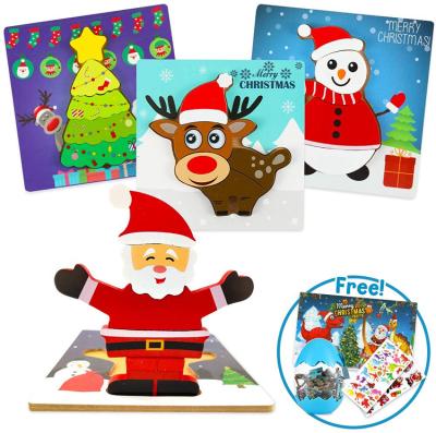 China Santa Claus Wooden Animal Jigsaw Puzzles Eco-Friendly Material Montesorri Learning Puzzle For Toddlers 1 2 3 Years Old for sale