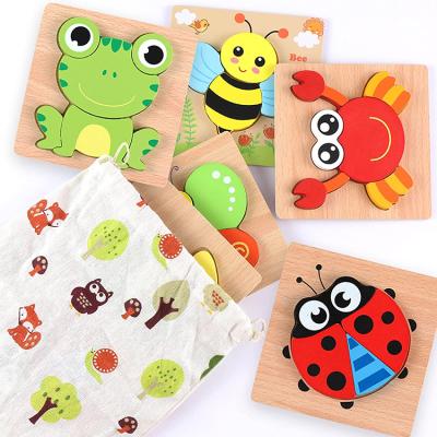 China Eco-friendly Material Educational Play Set In Shapes Animal Wooden Puzzle 3D Jigsaw Pattern Toys For Kids for sale