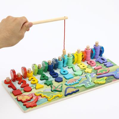 China Educational Learning Dinosaur Chunky Number Puzzles Kindergarten Toys Wooden Jigsaw Eco-friendly Material for sale