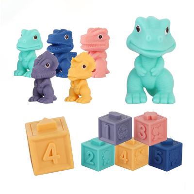 China Baby Sensory Toy Blocks Infants Toddlers Teething & Squeezing Eco-friendly Material 10 Pcs Dinosaur Block Toys for sale