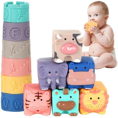 China 12Pcs Silicone Infant Sensory Stacking Cup Baby Eco-Friendly Eco-Friendly Material Stacking Toy Kids Soft Play Blocks Toys for sale