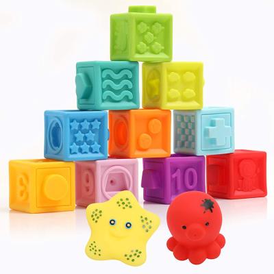 China Eco-Friendly Material Baby Soft Toys Educational Sensory Silicone Building Block Math Animal Baby Montessori Stacking Toys for sale