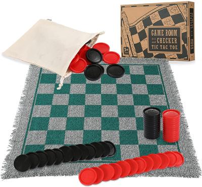 China Eco-Friendly 3 Materials In 1 Checkers Chess And Tic Tac Toe Game With Reversible Cover Floor Checkers Board Game for sale