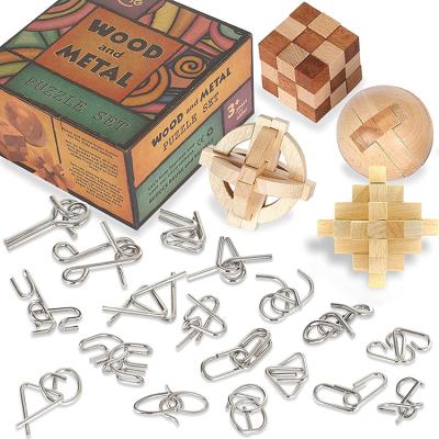 China Eco-Friendly Material Wooden Blocks Brain Teaser Puzzle Bundle Disentanglement Handheld Games for Testing Mind and Logic for sale