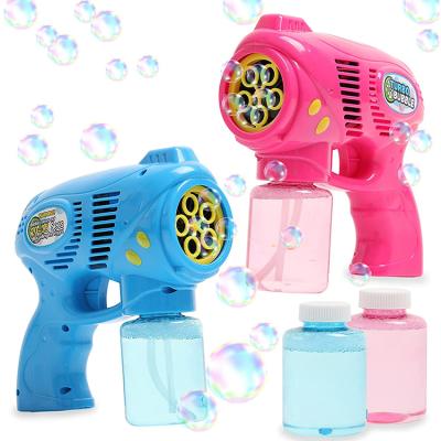 China Colorful Automatic 2 Rich Bubbles Blasters Gun Toys Machine Plastic Kids Bubble Guns Machine For Kids for sale