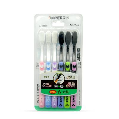 China BANNER 6 Disposable Value Pack Black And White Toothbrush With Extra Soft Bristles for sale