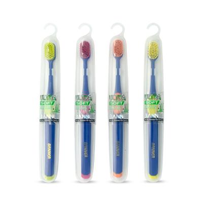 China Disposable Premium Travel Manual Toothbrush With Rectangular Brush Head With Ultra Soft Bristle Toothbrush Case for sale