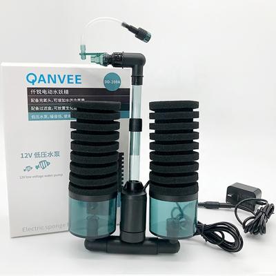 China Qanvee Biochemical Sponge Aquarium Double Sponge Filter with12V Low Pressure Water Pump Viable Electric Sponge Fish Tank for sale