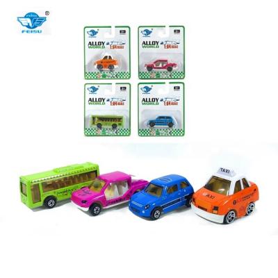 China Wholesale Eco-friendly 1:64 Cartoon Style Die Cast Metal Toy Car For Kids Toy Pickup Truck Taxi Bus Diecast Model Car for sale