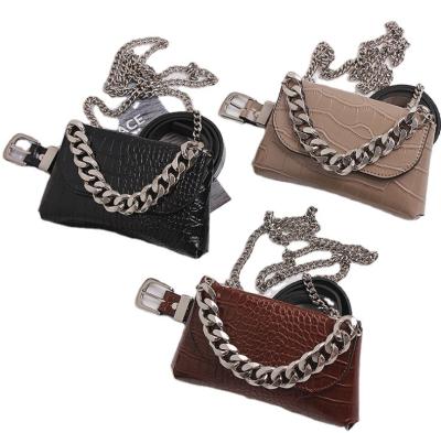 China Red mini grain crocodile bag PU mobile phone cross-body bag belt belt bag new dual-use fashion thick chain network for sale