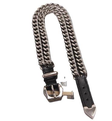 China PU Leather Accessories Belt ALLOY ROCK Double Stitch Chain Buckle Heavy Metal Punk Metal Belt for sale