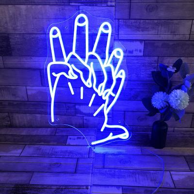 China Office Hands Crossed Neon Bulb Sign Custom Clear Acrylic Led Light Sign for sale