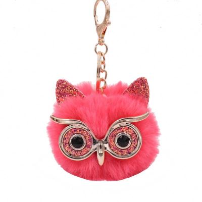 China Portable Owl Plush Keychain Fur Ball Bag Car Hanging Key Chain for sale