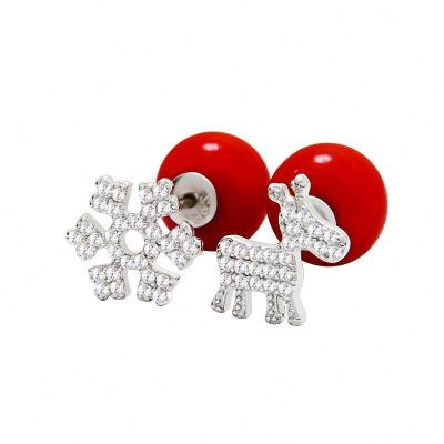 China 925 FASHIONABLE Elegant Personalized Circle Christmas New Year Stud Earrings Women Silver Party Red Deer Elk Snowflake Earrings for sale