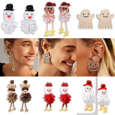 China TRENDY Hot Sale Christmas Circle Earrings People Shape Handmade Diamond Santa Claus Stud Earrings Pearl Elk Snowman Drop Earrings for sale