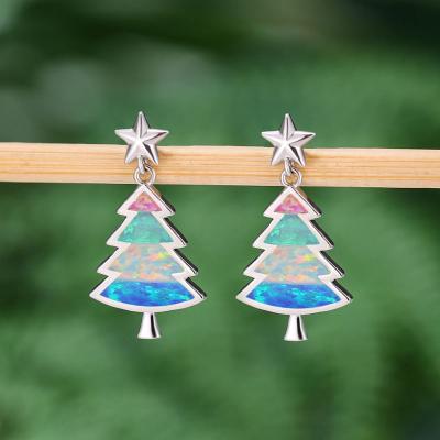 China Colorful Opal Circle Earrings Women Christmas Gift Stud Earrings Mini Sweet Hot Selling Stars Christmas Tree TRENDY for sale