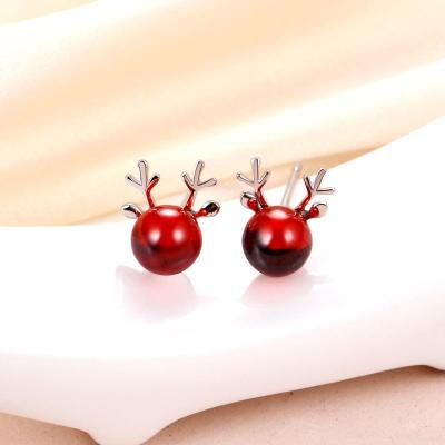 China TRENDY Women's S925 Sterling Silver Garnet Exquisite Hoop Antler Stud Earrings Personalized Creative Christmas Elk Earrings for sale