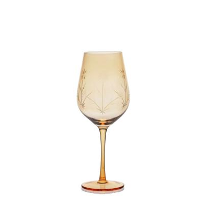 China Transport Factory Customize 2022 New Arrival Handmade Wine Glass With Amber Luster And Etching Wineglass for sale