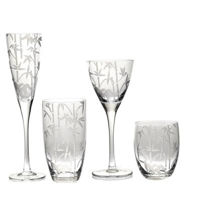 China Chinese Transport Factory Customize Lead Free Crystal Mothblown Champagne Glass With Bamboo Cutout Goblet for sale