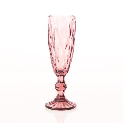 China Transportation China Factory Customized Diamond Pattern Solid Colored Champagne High Quality Etched Wine Glass for sale