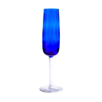 China Elegent Novelty High Quality Transparent Swollen Mouth Color Champagne High Stem Glass Flute for sale