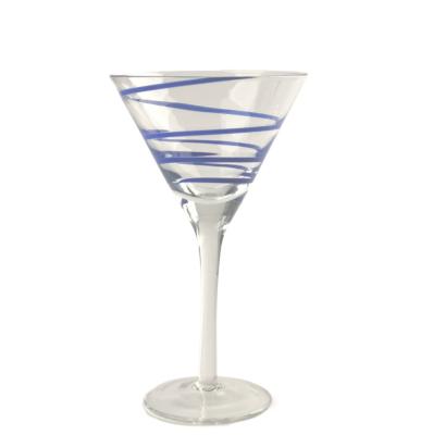 China Transport Factory Wholesale Luxury Classic Mouthblown Martini Glass With Color Spiral Line Decoration Goblet for sale