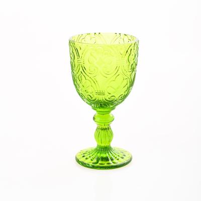 China Factory wholesale cheap transport classic pressed embossed wine glass goblet for sale