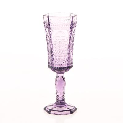 China 2022 hot selling fashion vintage home decoration wine glass goblet colorful custom embossed wine glass of transportation for sale