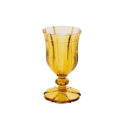 China Wholesale Clear Transport Classic Machine Pressed Colored Wiine Glass For Icetea Beverage Wedding Celebration for sale