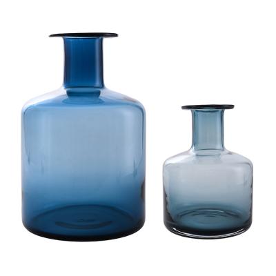 China Color Blown Solid Blue Glass Vase Retail Sky-Night Feeling Mouth Classic Decoration Mexcican Home Style for sale