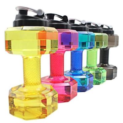 China Sustainable 2.2L Water Bottle Weighs Big Dumbbell Shape Plastic Sports Shaker Water Bottle With Handle for sale