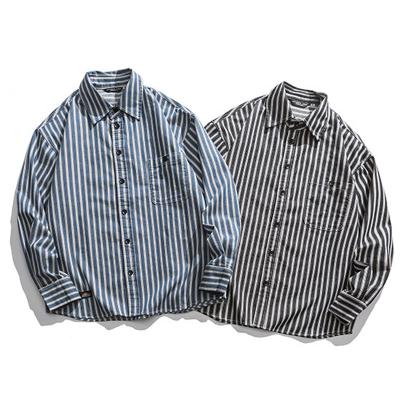 China Retro Striped Shirt Breathable Custom Men Loose Long Sleeves Cotton Trend Casual Handsome Shirt for sale