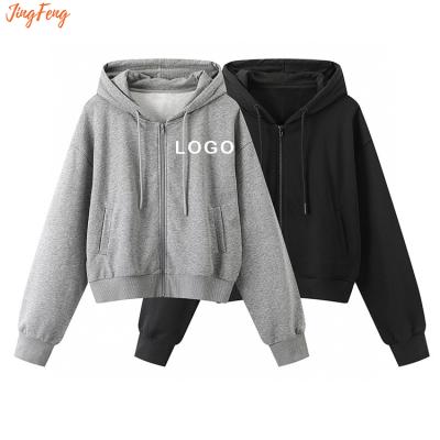 China Custom Logo Autumn Zippers Pockets Cotton Knitted Anti-wrinkle Hoodies Coat Cropped Tops For Women for sale