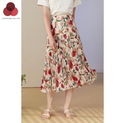 China Summer Women's Breathable Chiffon Print High Waist French Romantic Pleated Skirt for sale