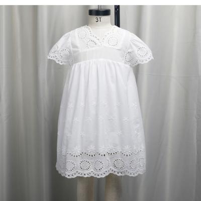 China New Girls Cotton Breathable Lace Hollow Out Princess Dress Lovely Kids White Color Holiday Dress for sale