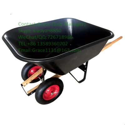 China Plastic capacity 200L metal 200L 210L 10CBF large tray wheelbarrow toss wheelbarrow double wheel barrow double wheel barrow WH9600-1 for sale