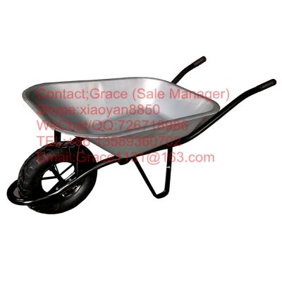 China France fashion construction metal wheelbarrow WB6400 with 4.00-8 tray wheels hand wheel galvanized pneumatic concrete trolley for sale