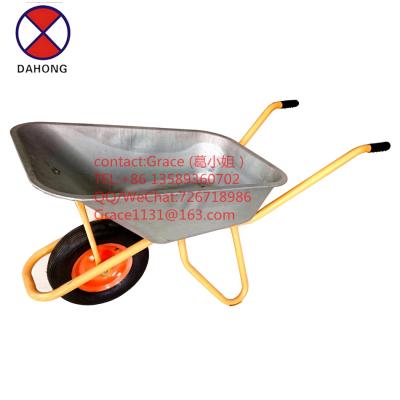 China Hot Selling Metal Construction Wheelbarrow With Galvanized Tray Welded Frame Strengthen Leg 110L Capacity 200KG Sing Wheel Barrow WB6404Z for sale