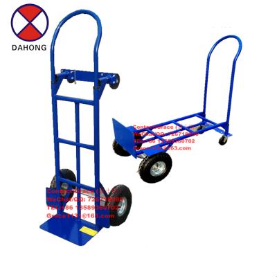 China Qingdao Factory Hot Selling Tools 800 Pound Capacity Steel Hand Truck 2 in 1 for Convertible Hand Trolley Folding Trolley 4 Wheel HT2009 for sale