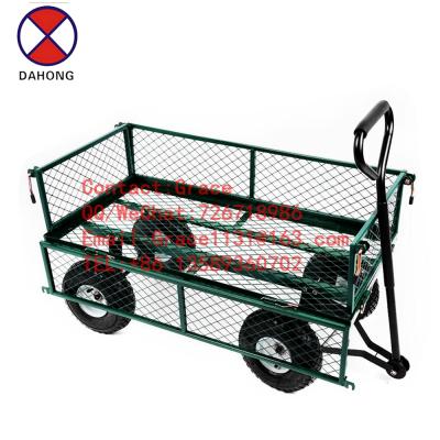 China Garden Wheeled Garden Tools 4 Wheel Metal Cart Trailer Mesh Wire Mesh Cart Garden Trolley Cart Truck Steel Wheelbarrow TC1840A for sale