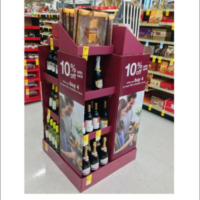 China For Two Sided Wine Rack Wine Floor Cardboard Bottle Wine Display Stand Retail Tiered Stackers Wine Products Sales Promotion for sale