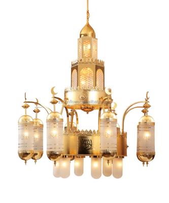 China Golden Residential Mosque Lighting Large Chandelier For Church Decoration Mosque Lamp Chandelier for sale