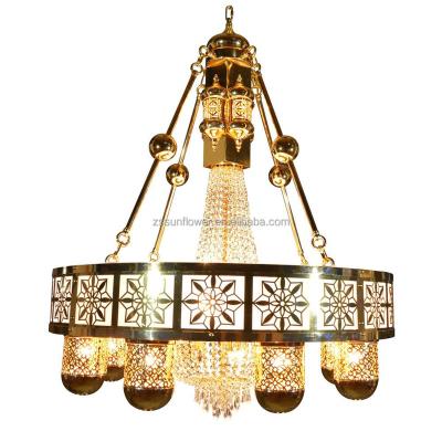 China Modern Gold Plated Mosque Project Lighting Chandelier For Muslim Decoration Crystal Pendant Lamp for sale