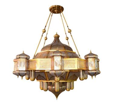 China Hot Selling Fancy Mosque Arabic Hotel Project Antique Brass Chandelier Hotel Lighting Big Lamp for sale