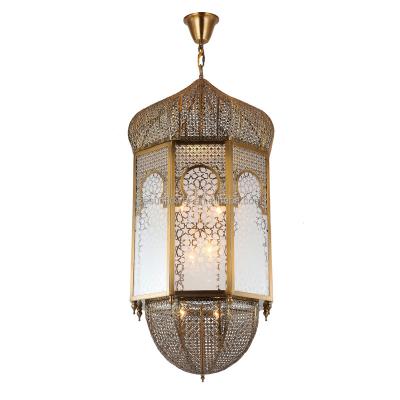 China Modern Brass Color Restaurant Ceiling Light Villa Iron Metal Chandelier Home Decor Hanging Pendant Lamp for sale