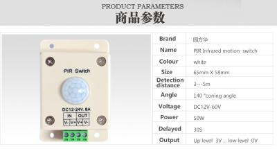 China Customized Infrared PIR Motion Sensor Switch / Optional LED Motion Sensor Switch for sale