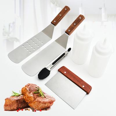 China Easily Cleaned Factory Logo Customization Stainless Steel BBQ Accessories With Wooden Handle for sale