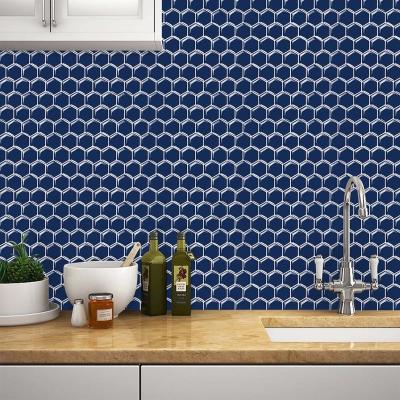 China New Design Waterproof Blue Hexagon Mosaic Tiles Honeycomb Mosaic Wall Tile Backsplash Glass Mosaics for sale