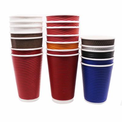 China Wall Disposable Corrugated Coffee Ripple Paper Cups For Hot Tea Coffee for sale